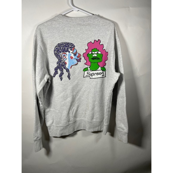 Supreme Gonz Heads Crewneck Sweatshirt Heather Gray Colorful Faces Medium - Picture 3 of 9